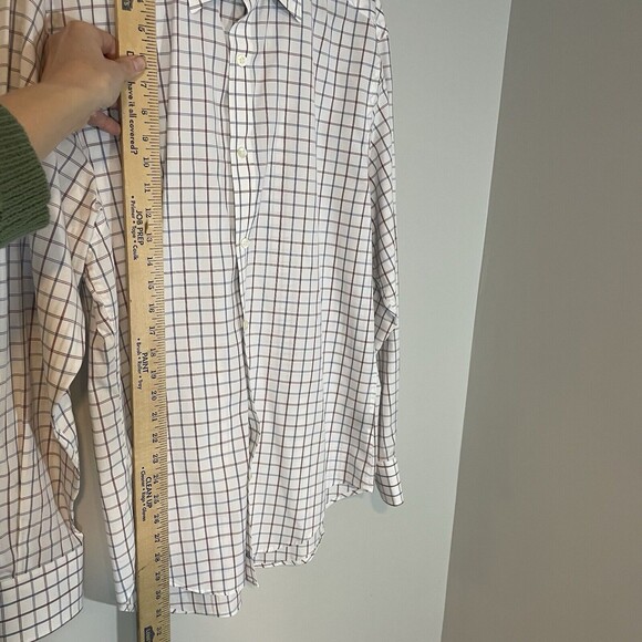 Johnston Murphy Shirt Medium Tailored Fit White Red Blue Long Sleeve Button Up - Picture 4 of 9